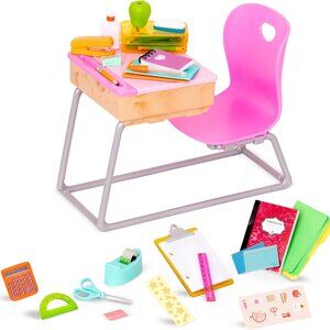 New Our Generation – School Desk Set – Realistic Classroom Supplies – 18-Inch Do